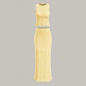 Commense Yellow Sleeveless Knit Maxi Skirt Set - Large